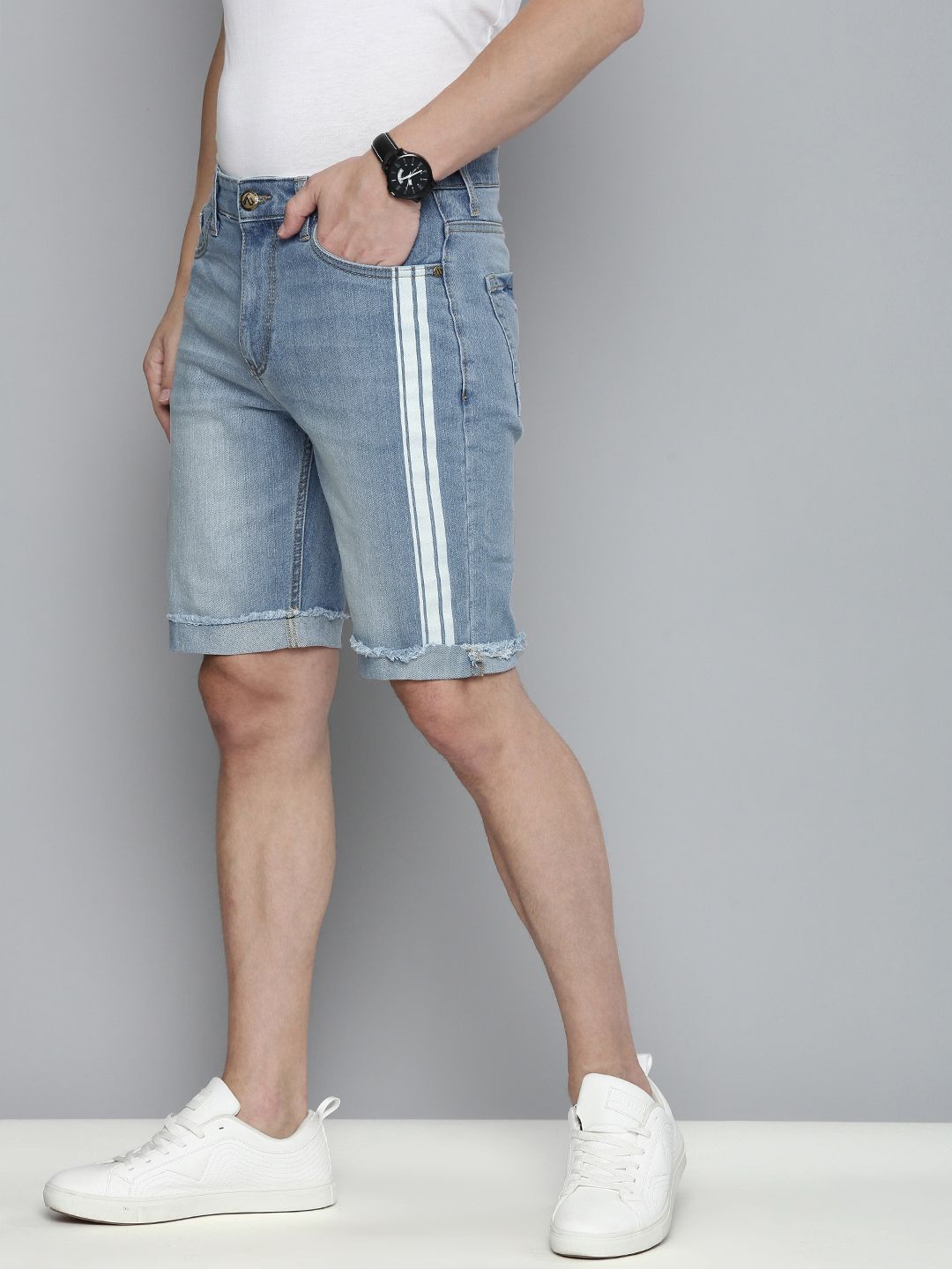 The Indian Garage Co Men Blue Slim Fit Denim Shorts