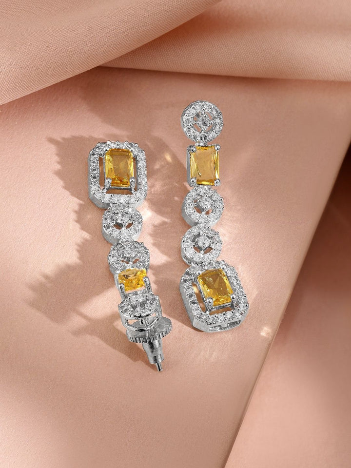 Rubans Rhodium-Plated Yellow Sapphire dan Zirconia Cubic Stone Stone Stone Stone