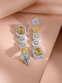 Rubans Rhodium-Plated Yellow Sapphire dan Zirconia Cubic Stone Stone Stone Stone
