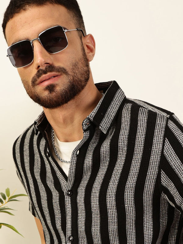 Thomas Scott Men Premium Slim Fit Vertical Striped Casual Shirt