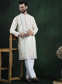 SOJANYA LUXE Embroidered Regular Long Sleeves Mandarin Collar Kurta with Pyjamas