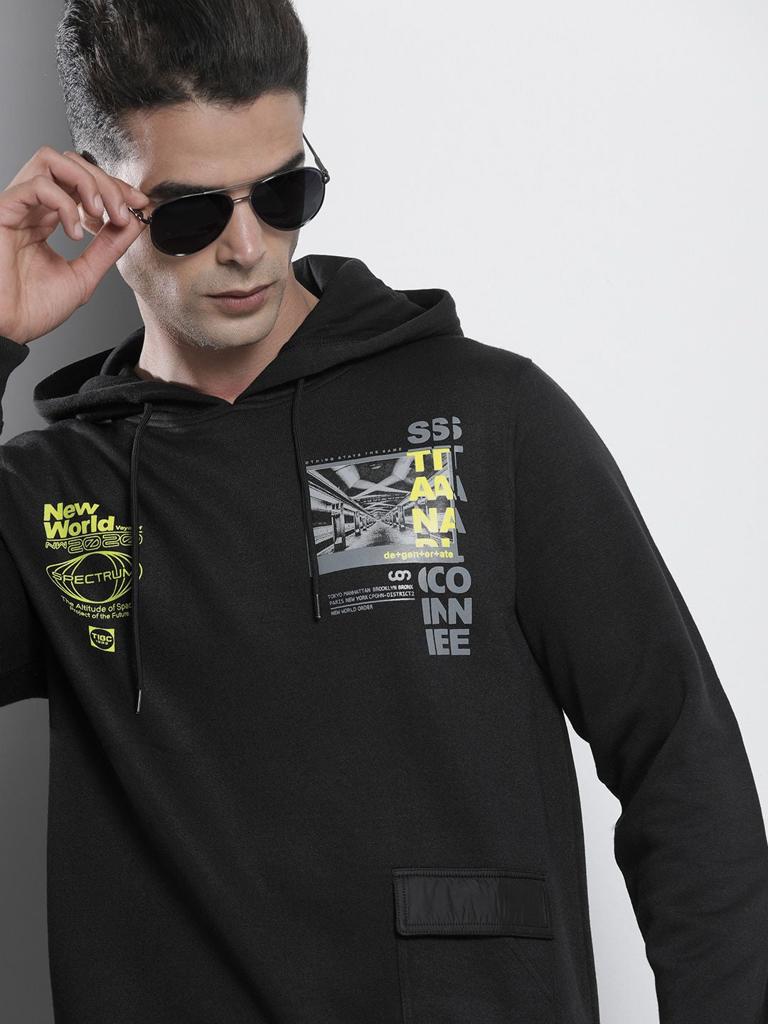 The Indian Garage Co Men Black Printed Hooded Sweatshirt