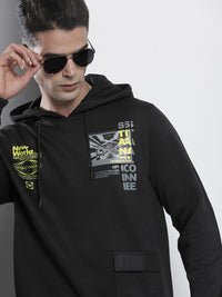 The Indian Garage Co Men Black Printed Hooded Sweatshirt