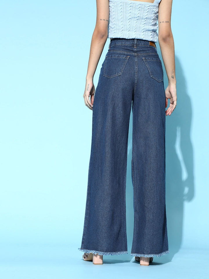 SASSAFRAS Woman Blue High-Rise Straight Fit Jeans