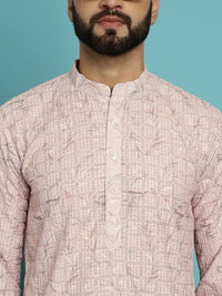 SOJANYA Motif Etnik Sulam Kurta Kapas Tulen dengan Churidar