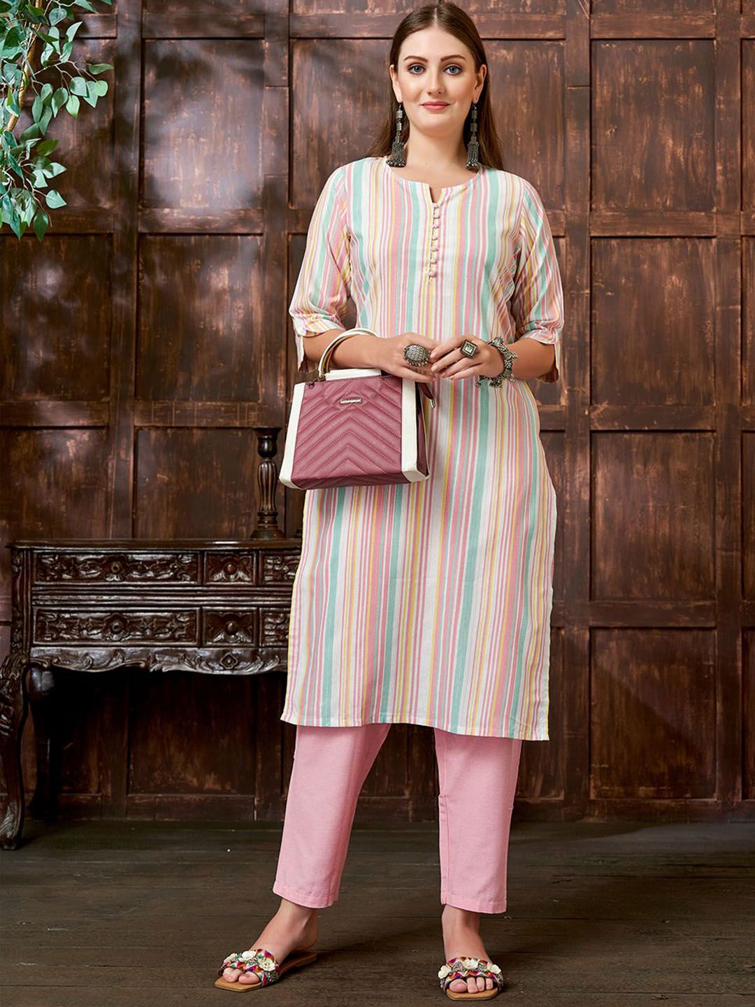 KALINI Striped Straight Kurta With Trouser