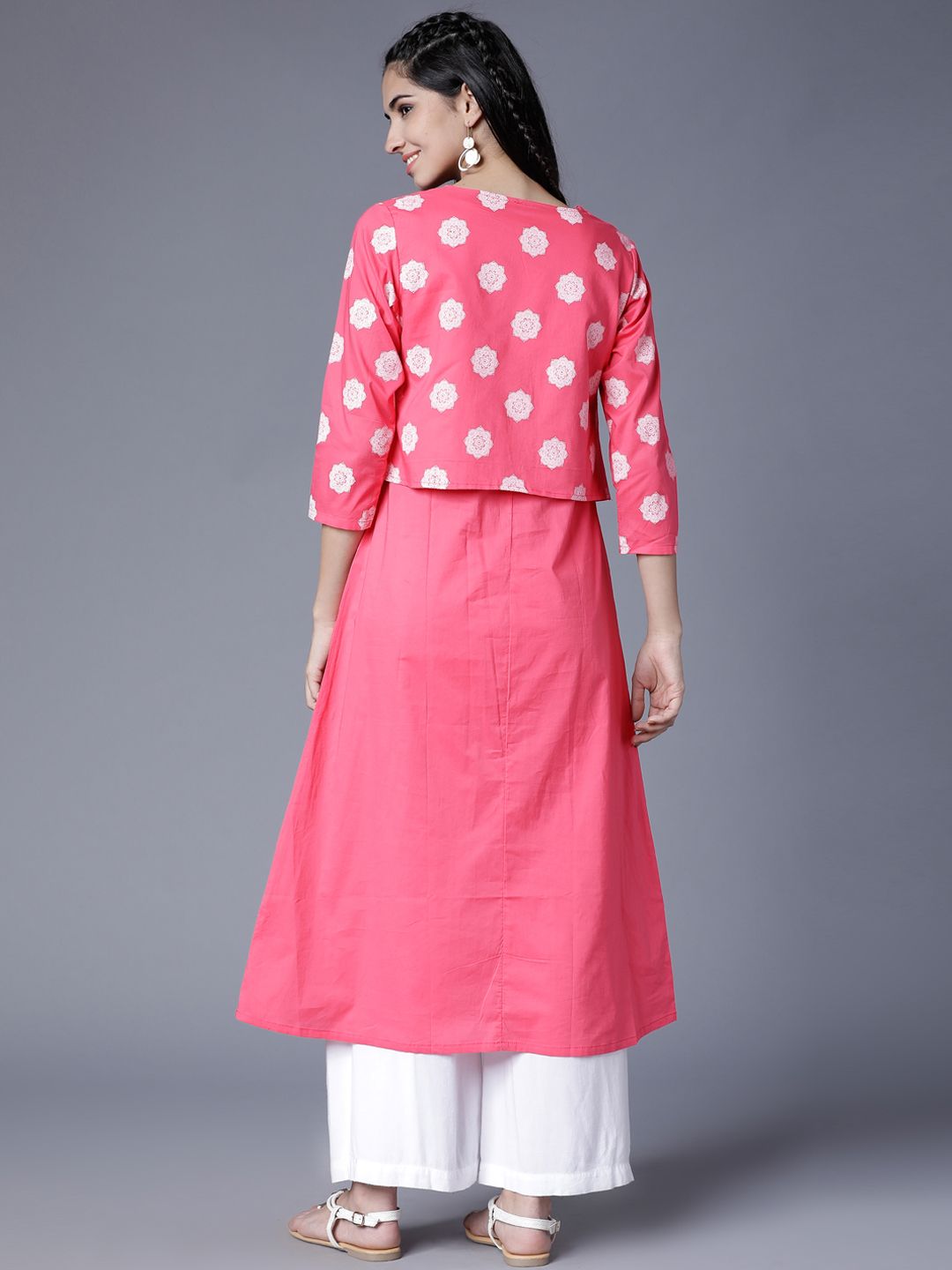 Vishudh Women Pink & White Printed A-Line Kurta