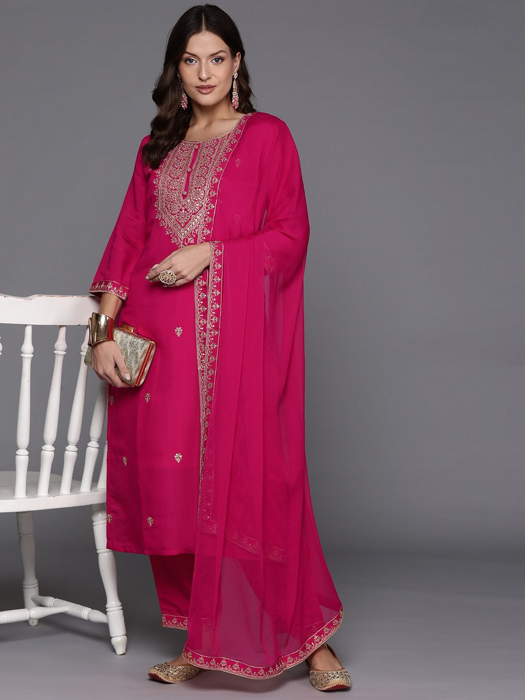 Indo Era Women Ethnic Motifs Yoke Design Regular Sequinned Kurta with Trousers & Dupatta