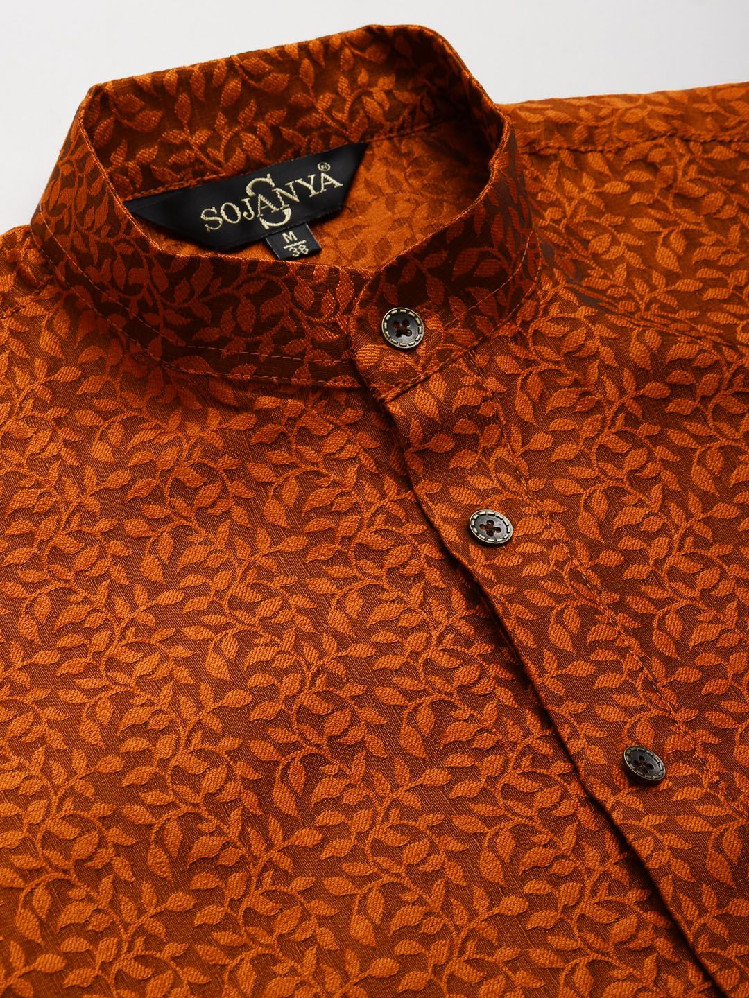 SOJANYA Men Teal Blue & Rust Orange Jacquard Ethnic Motifs Straight Kurta with Churidar