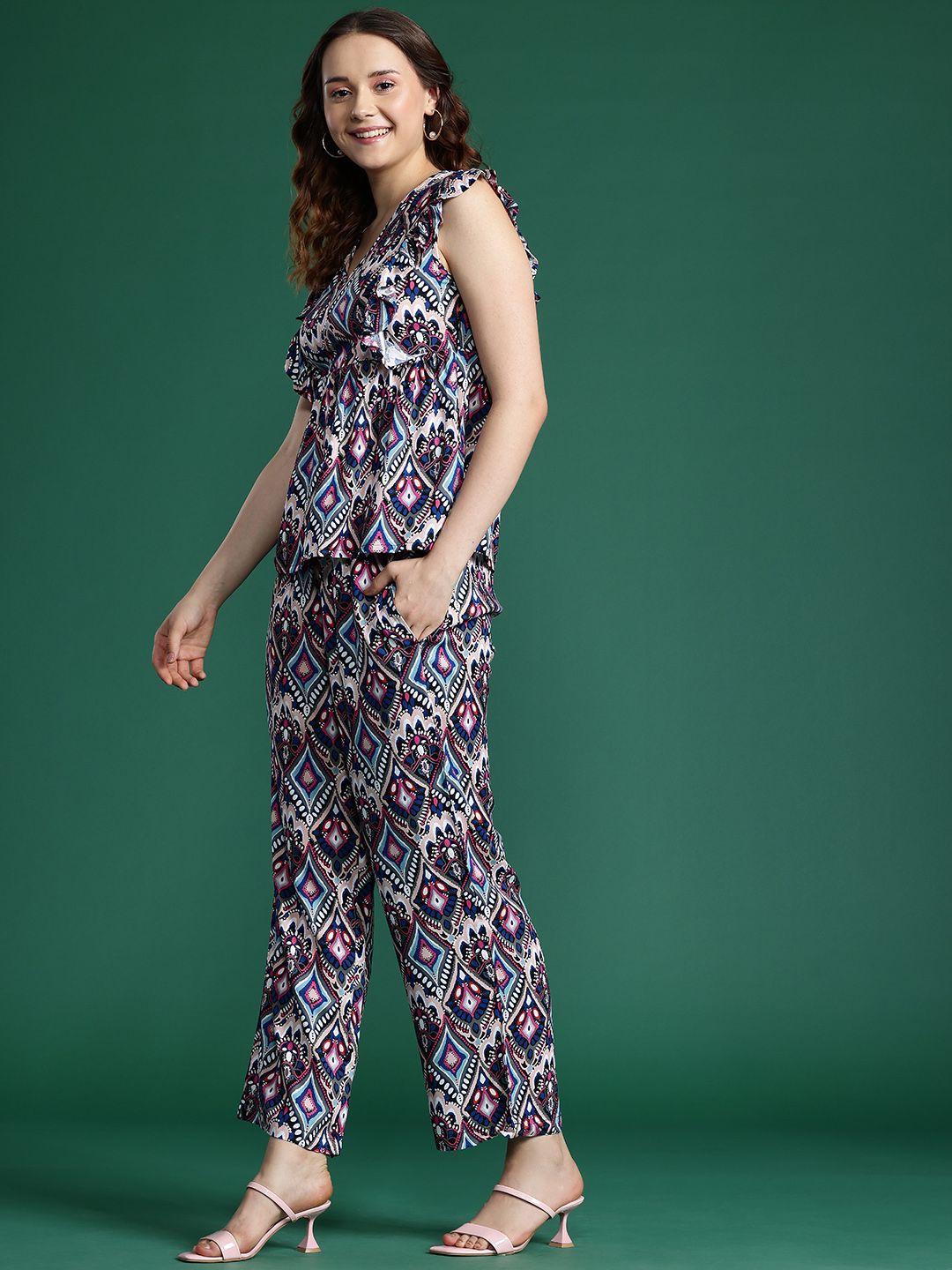 DressBerry Printed Ruffled Co-Ords