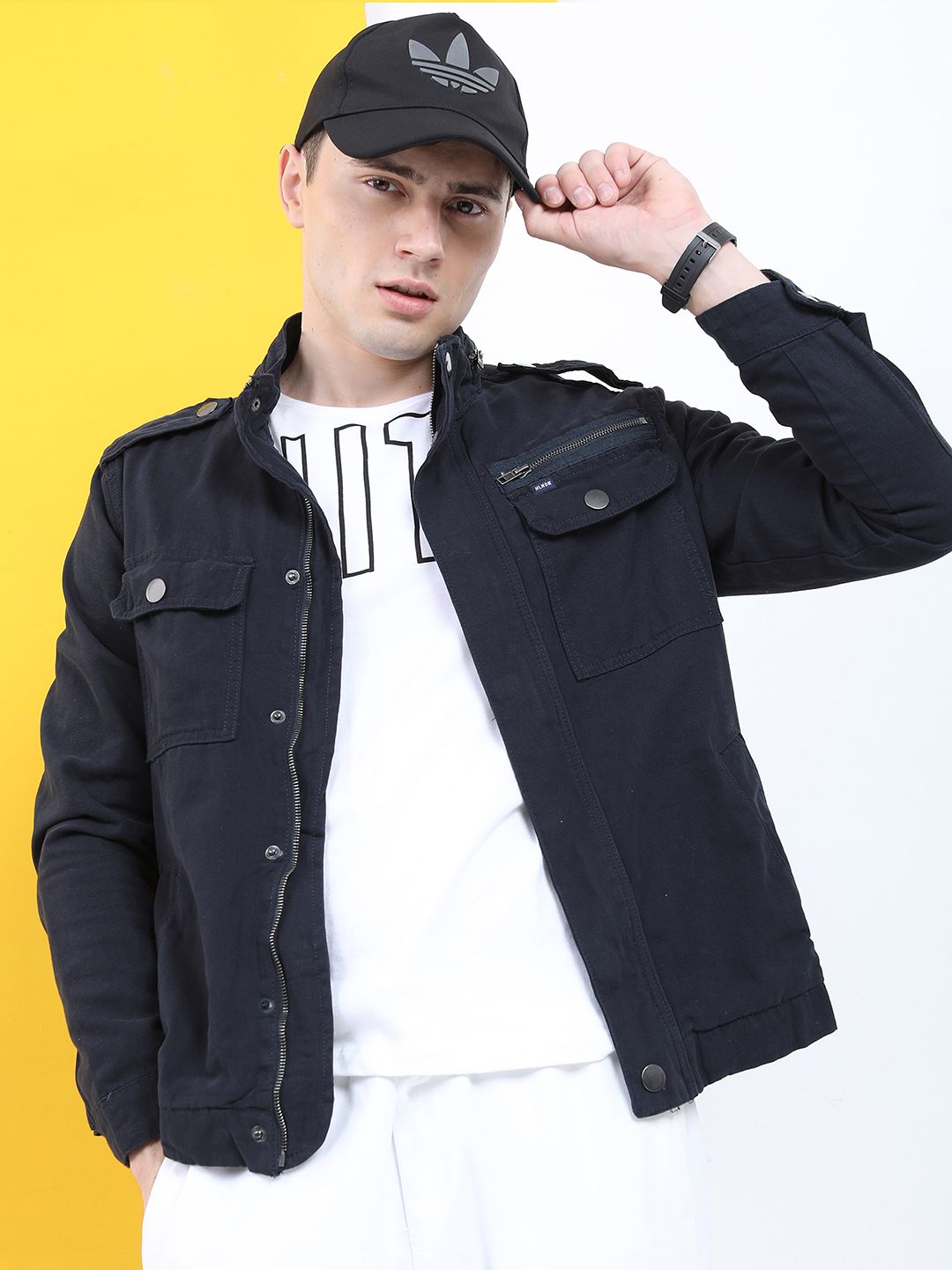 HIGHLANDER Men Navy Blue Denim Jacket
