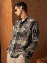 LOCOMOTIVE Premium Oversized Dobby Textured Checked Utility Pocket Overshirt