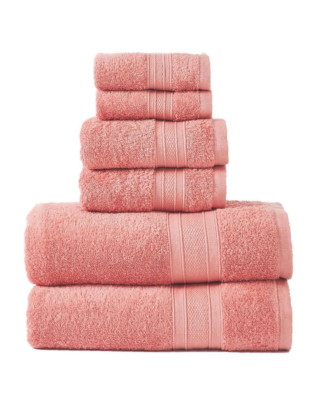 MYTRIDENT Set Of 6 Coral Pink Solid 500 GSM Soft  Plush Pure Cotton Towels
