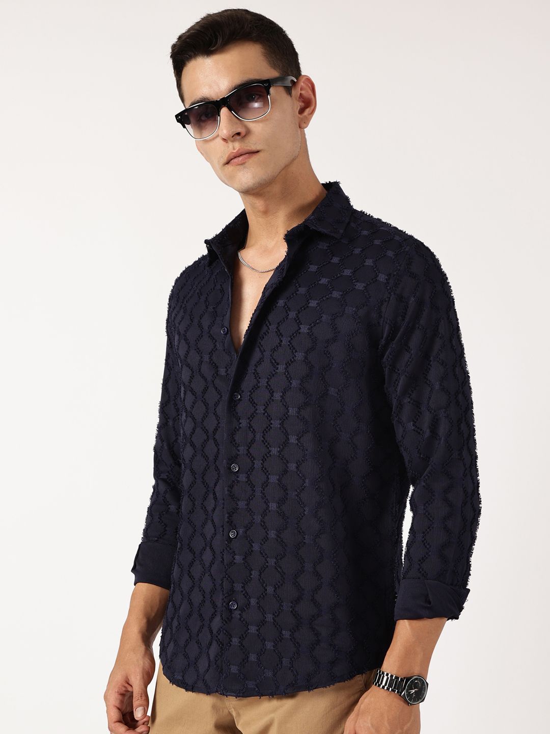 Thomas Scott Men Premium Spread Collar Textured Casual Shirt