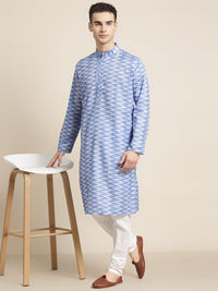 SOJANYA Men Blue & White Pure Cotton Chevron Printed Kurta
