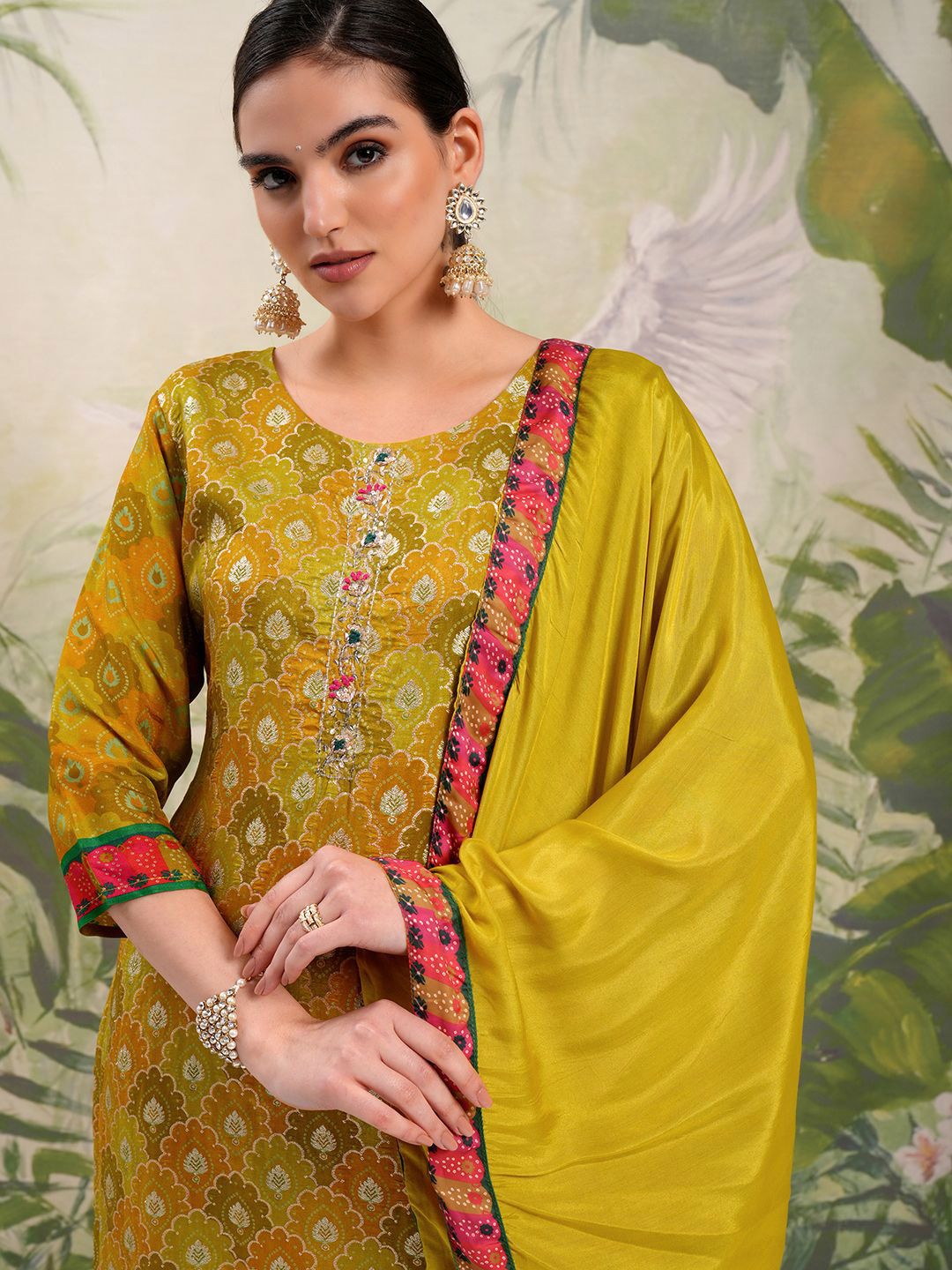 Vishudh Ethnic Motifs Embroidered Regular Beads and Stones Kurta with Trouser & Dupatta