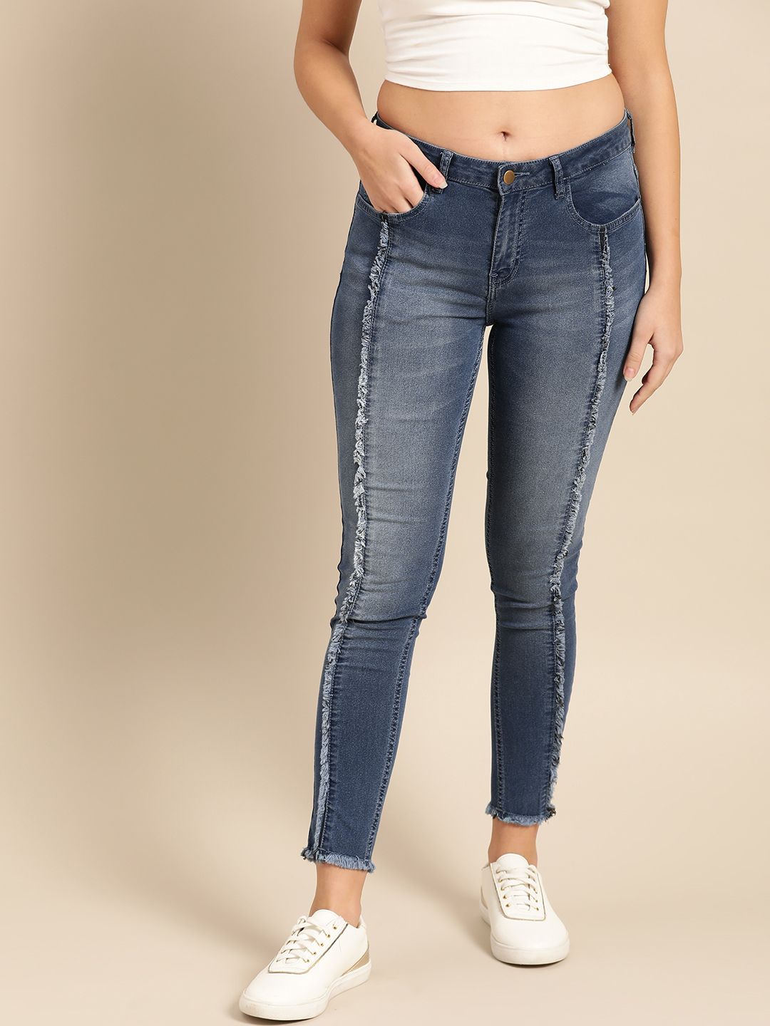 DressBerry Women Blue Skinny Fit Mid-Rise Clean Look Stretchable  Ankle Length Jeans