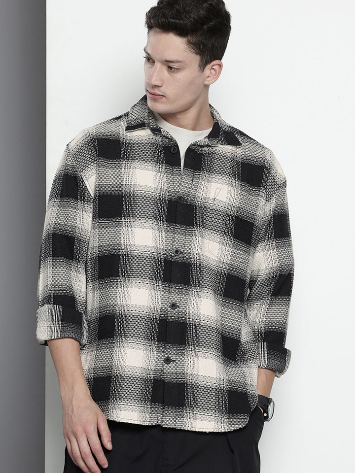 The Indian Garage Co Pure Cotton Textured Opaque Checked Casual Shirt