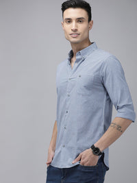 THE BEAR HOUSE Men Blue Pure Cotton Slim Fit Micro Checked Casual Shirt