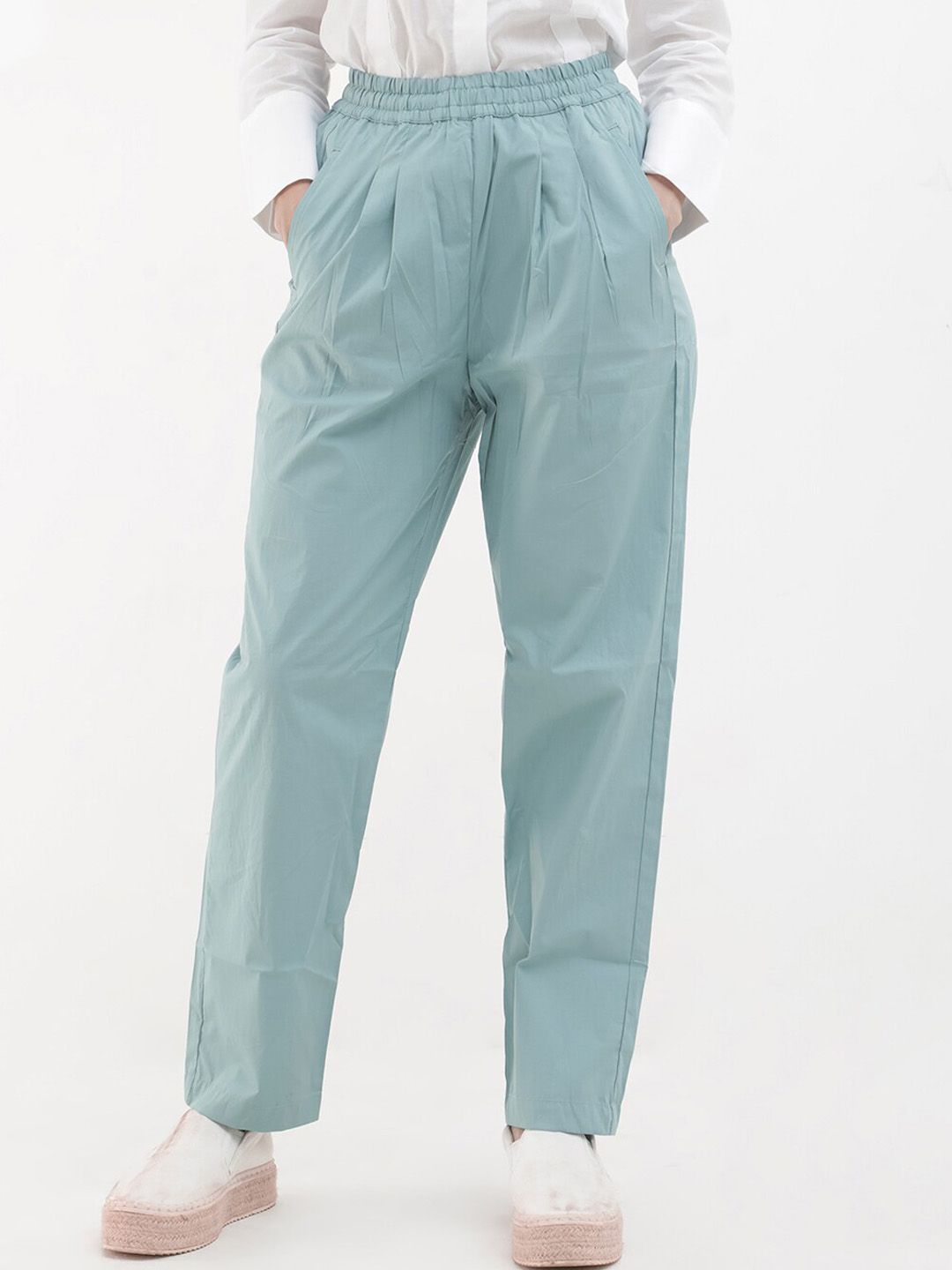 RAREISM Women Tailored High-Rise Cotton Parallel Trousers