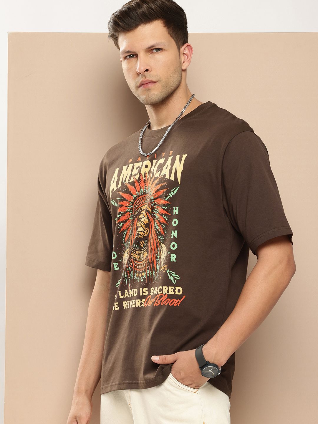 Difference of Opinion Men Printed Pure Cotton Oversized T-shirt
