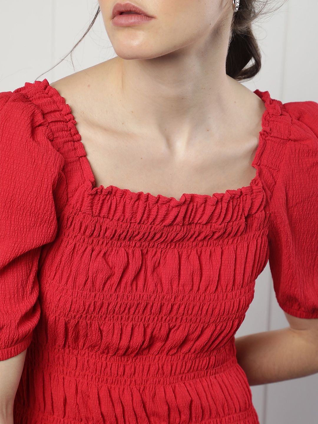 RAREISM Square Neck Smocked Detail Sheath Dress