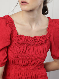 RAREISM Square Neck Smocked Detail Sheath Dress