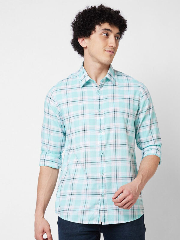 Spykar Men Tartan Memeriksa Baju Kasual Kain Murni