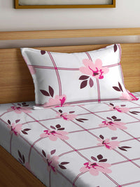 KLOTTHE Pink Floral Polycotton 300 TC Single Fine Bedsheet with a Pillow Cover-89 x 59 inches