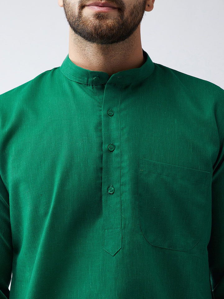 SOJANYA Men Green Solid Straight Kurta