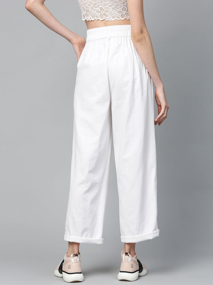 SASSAFRAS Women White Twill Parallel Trousers