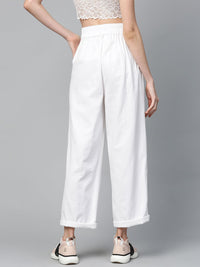 SASSAFRAS Women White Twill Parallel Trousers