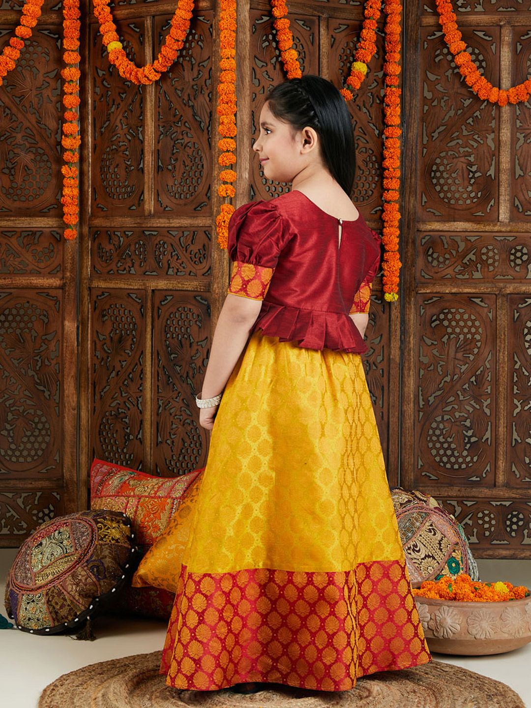 VASTRAMAY Girls Ethnic Motifs Woven Design Ready To Wear Lehenga Choli