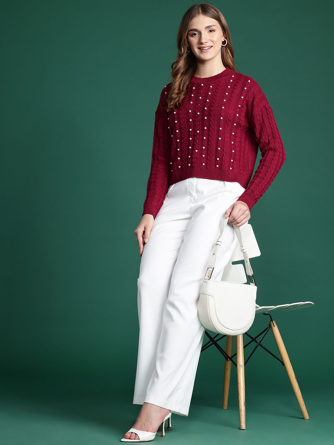 DressBerry Embellished Cable Knit Pullover