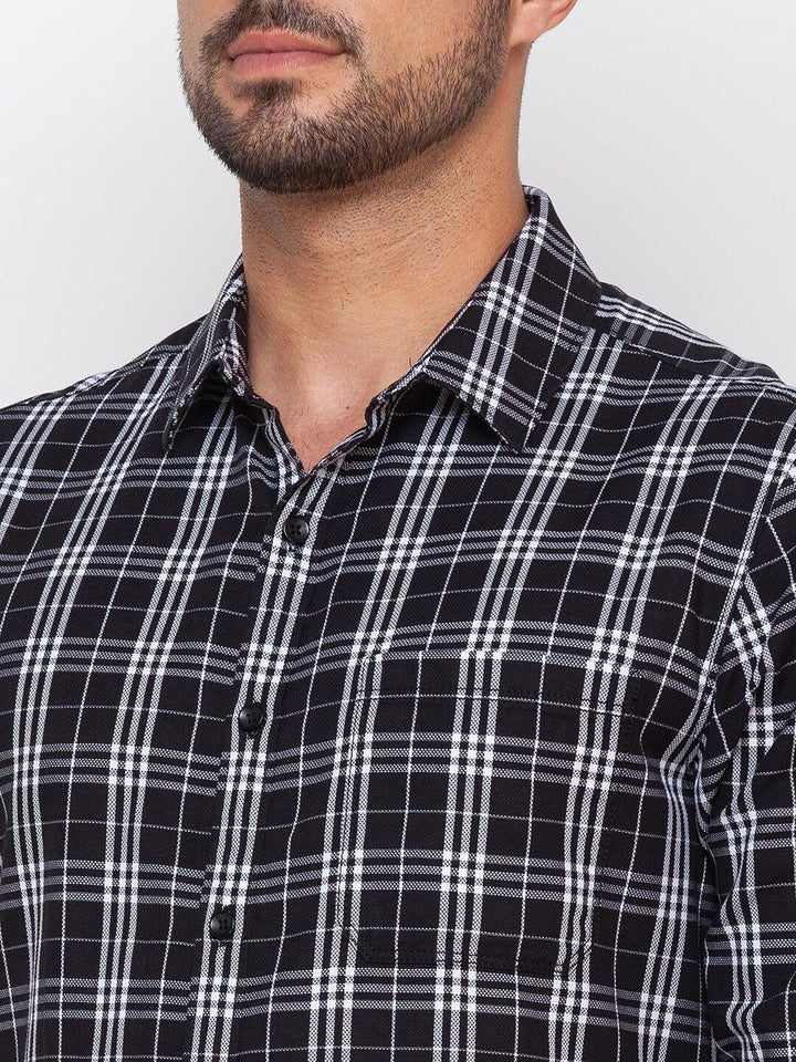 SPYKAR Men Black Slim Fit Tartan Checks Casual Shirt