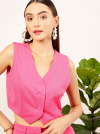 STREET 9 Pink V-Neck Sleeveless Shirt Style Crop Top