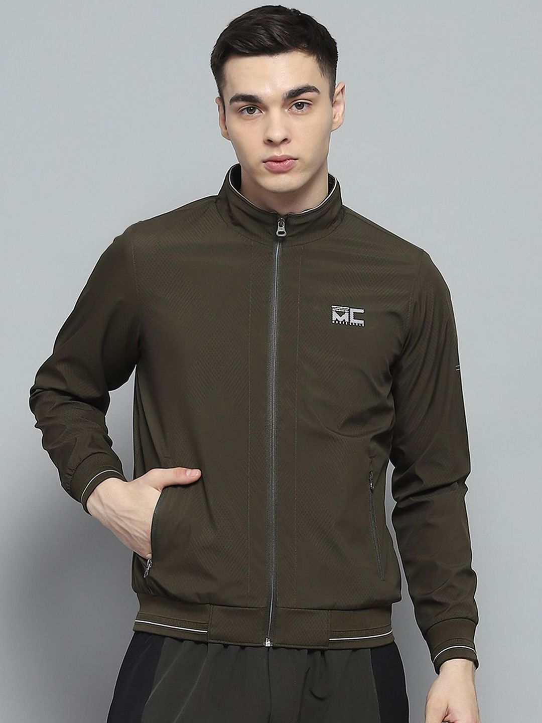 Monte Carlo Men Mock Collar Solid Casual Lightweight Bomber Jacket