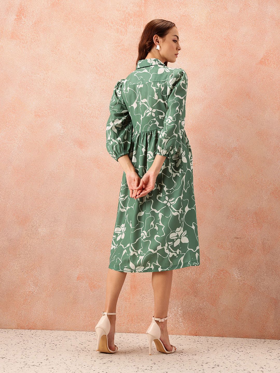 all about you Floral Print Puff Sleeve Shirt Style Formal Dress