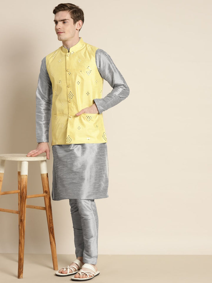 SOJANYA Men Mirror Work Kurta with Churidar
