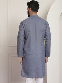SOJANYA Men Grey Ethnic Motifs Embroidered Chikankari Kurta