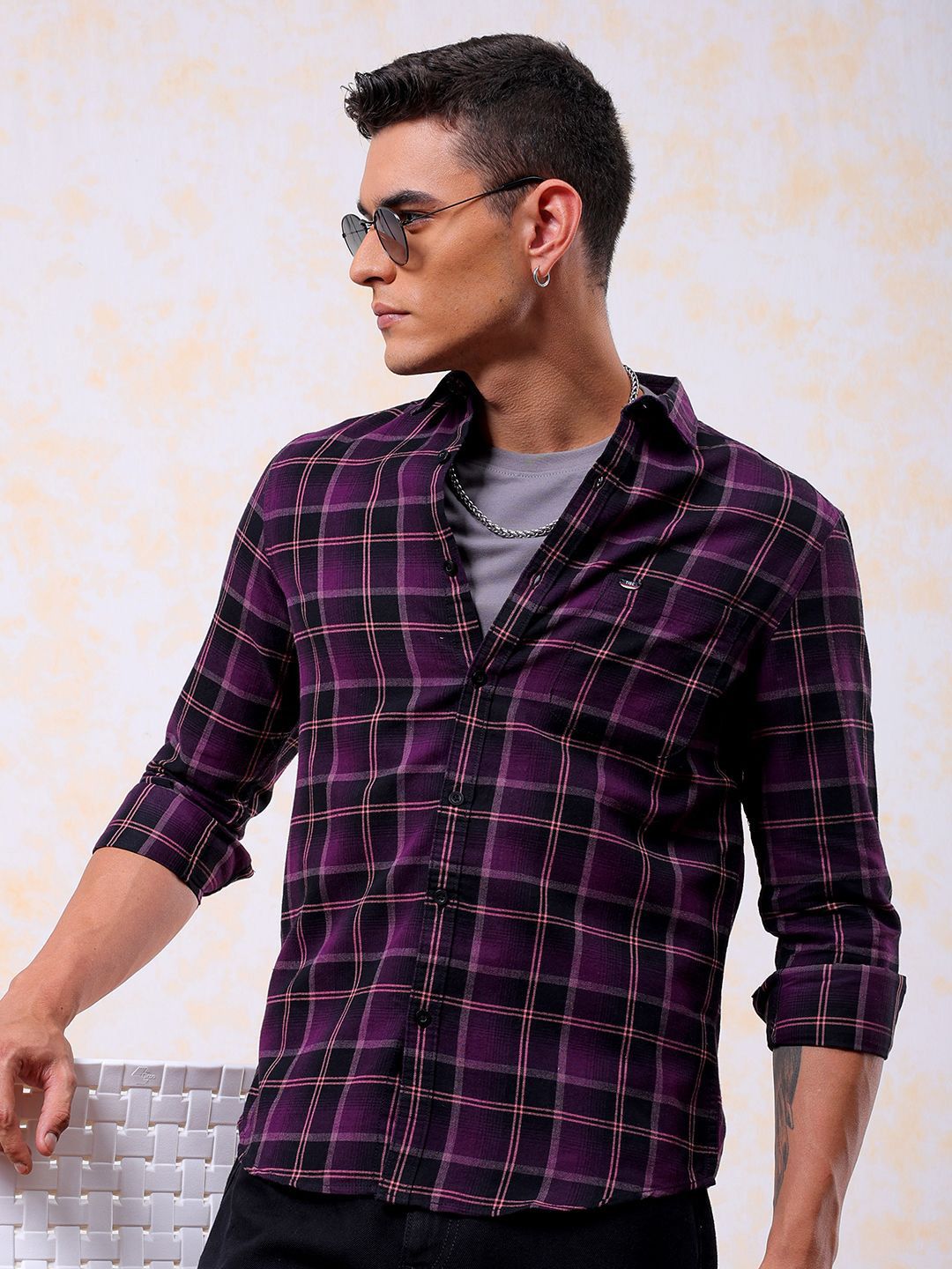 The Indian Garage Co Men Slim Fit Tartan Checked Cotton Casual Shirt