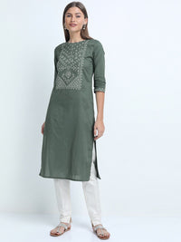 Vishudh Women Green Ethnic Motifs Yoke Design Kurta