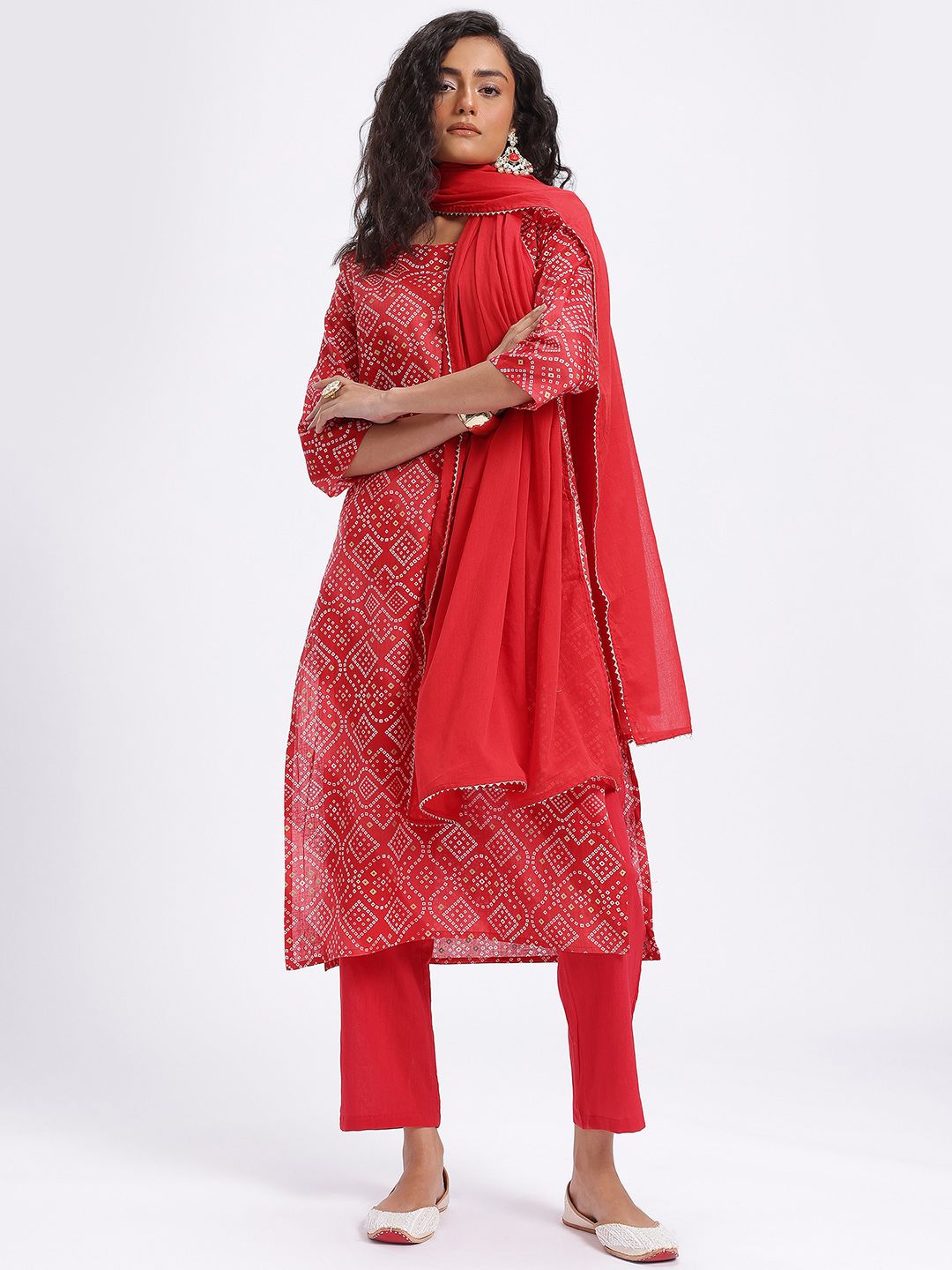 Anouk Floral Printed Pure Cotton Kurta with Trousers & Dupatta