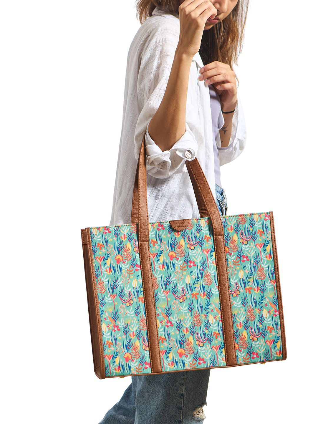 TEAL BY CHUMBAK Floral Printed Shopper Handheld Beg