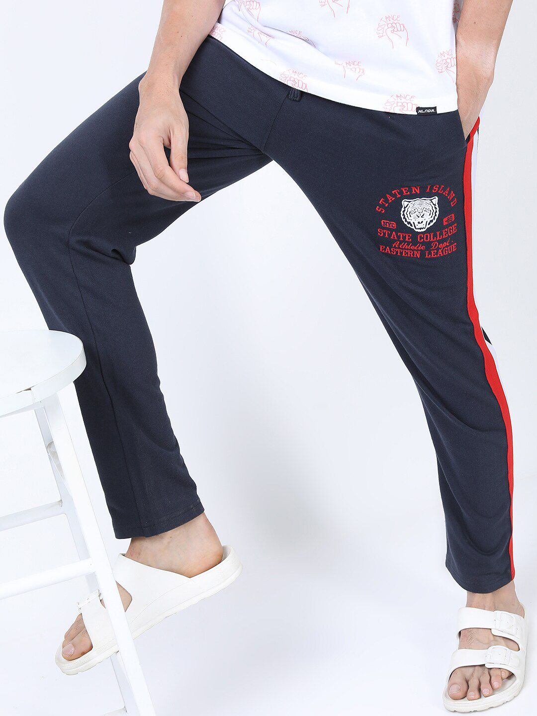 HIGHLANDER Men Navy Blue Printed Slim Fit Track Pants