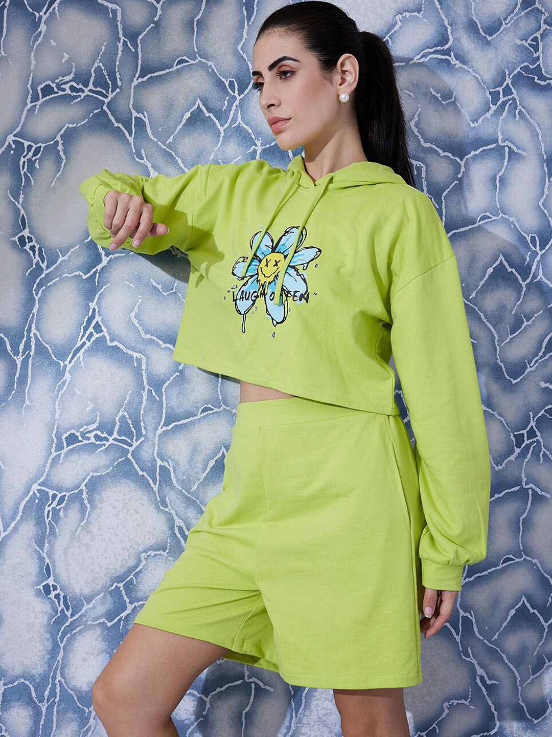 Athena Printed Sweatshirt With Straight Shorts Co-Ords