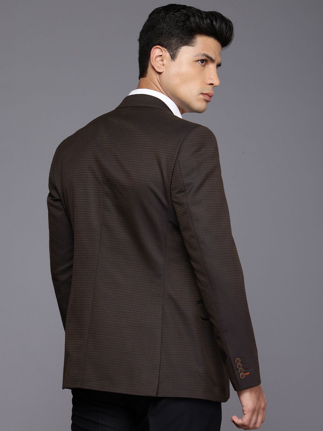 Raymond Notched Lapel Single Breasted Contemporary Fit Self Design Formal Blazers