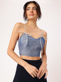 DressBerry Glitter Gal Tie-Up Bow Lace Ups Corset Crop Top