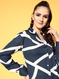 Berrylush Attractive Navy Blue Striped Retro Optimism Top