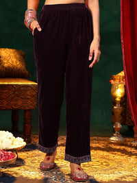 Libas Floral Yoke Design Sequinned Velvet Straight Kurta with Trousers & With Dupatta